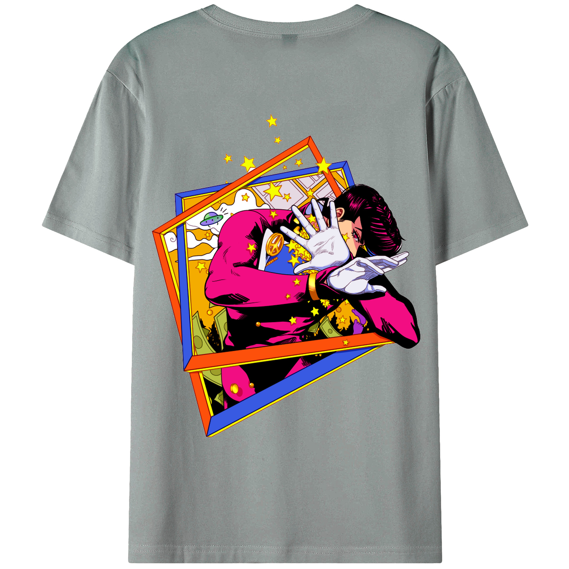 （画像用） ジョジョの奇妙な冒険 ひがしかた じょうすけ JoJo's Bizarre Adventure Higashikata Josuke 綿100％ メンズ半袖Tシャツ（バックプリント） 通気性